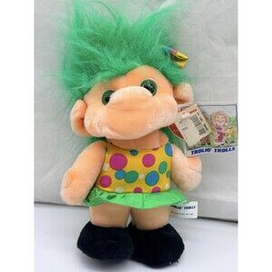 VINTAGE 1992 TROLIO TROLLS GREEN PLUSH SOFT TROLL DOLL 10” STUFFED TOY W/ TAGS